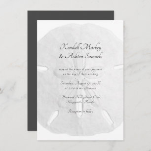 Sand Dollar Simple Neutral Black and White Wedding Invitation