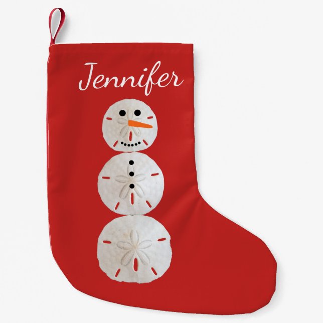 Sand Dollar Snowman Small Christmas Stocking (Front)