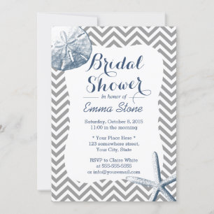 Sand Dollar & Starfish Chevron Bridal Shower Invitation
