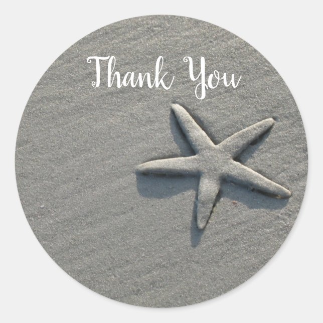 Sand Dollar Starfish Ocean Beach Thank You Classic Round Sticker (Front)