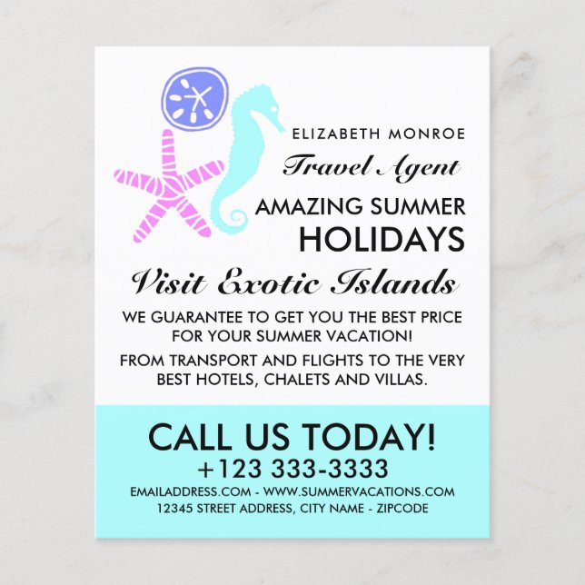 Sand Dollar, Starfish, Seahorse, Travel Agent Flyer (Front)