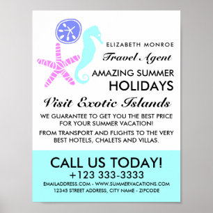 Sand Dollar, Starfish, Seahorse, Travel Agent Poster