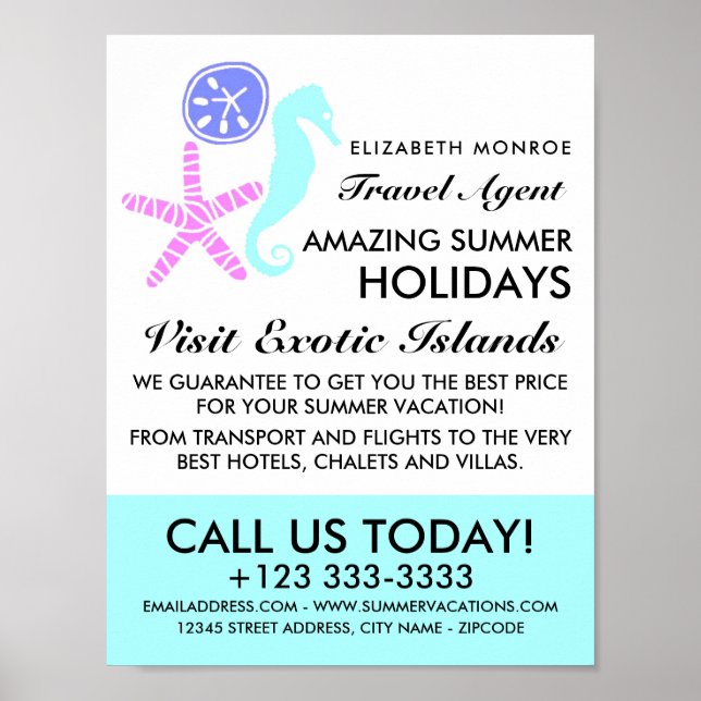 Sand Dollar, Starfish, Seahorse, Travel Agent Poster (Front)