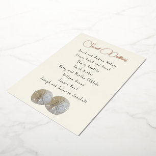 Sand Dollar Table Number Name Seating List Cards