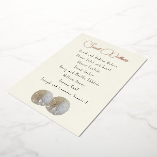 Sand Dollar Table Number Name Seating List Cards