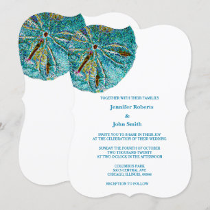 Sand Dollar Teal Artsy Beach Nautical Wedding Invitation