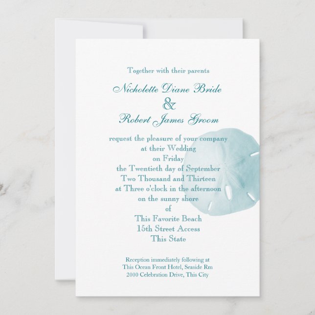 Sand Dollar Turquoise Wedding Invitation (Front)