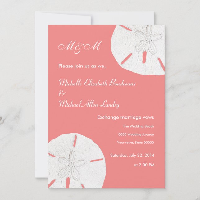 Sand Dollar Wedding Coral Wedding Invitation (Front)