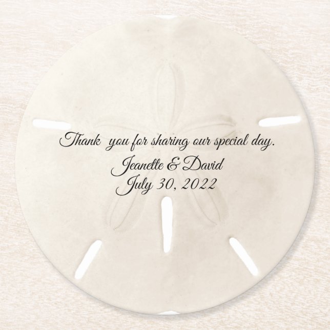 Sand Dollar Wedding Favour Round Paper Coaster (Front)