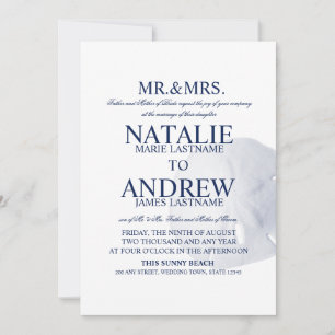 Sand Dollar Wedding Navy Blue Invitation