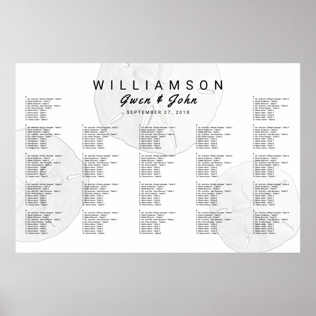 Sand Dollar Wedding Reception Seating Chart Poster (Front)