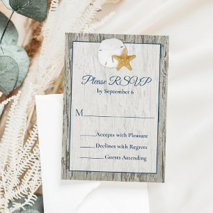 Sand Dollar Wedding Rustic Beach Driftwood RSVP Card