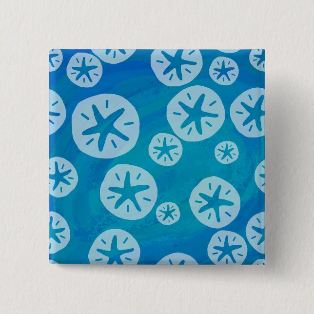 Sand Dollar White and Blue Pattern 15 Cm Square Badge (Front)