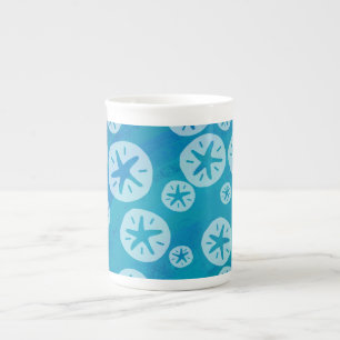 Sand Dollar White and Blue Pattern Bone China Mug