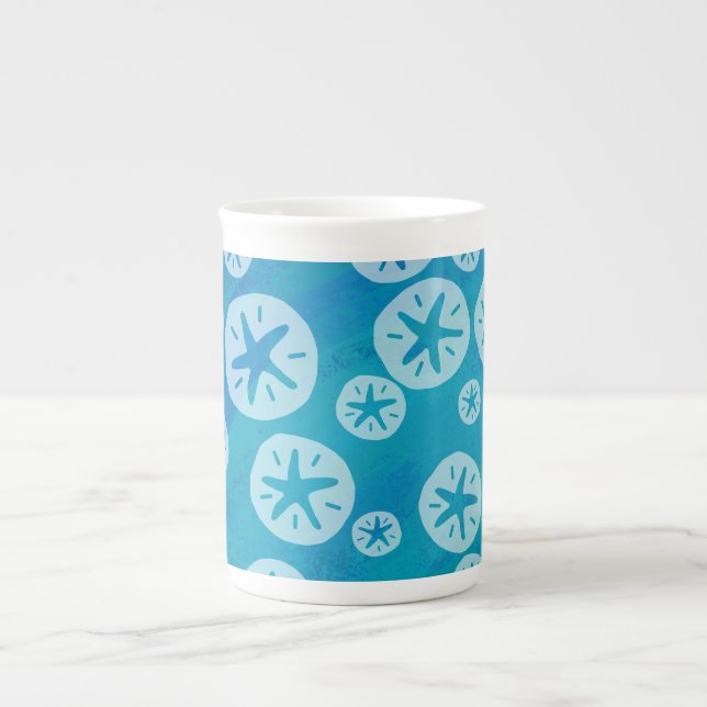 Sand Dollar White and Blue Pattern Bone China Mug (Front)