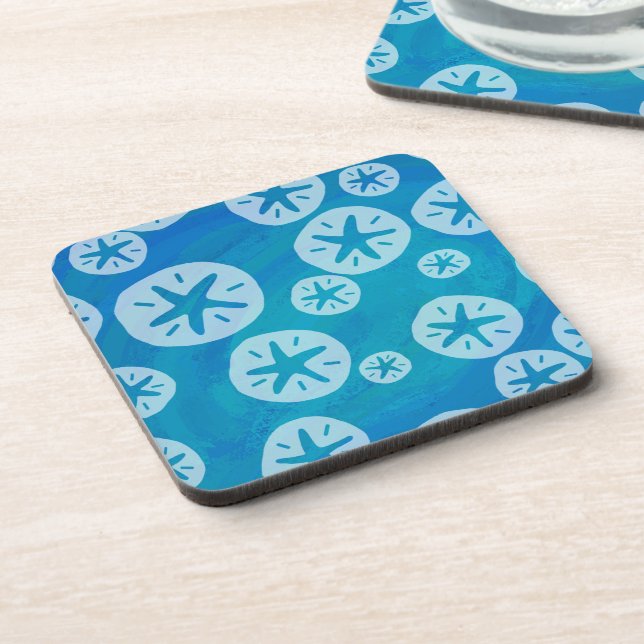 Sand Dollar White and Blue Pattern Coaster (Left Side)