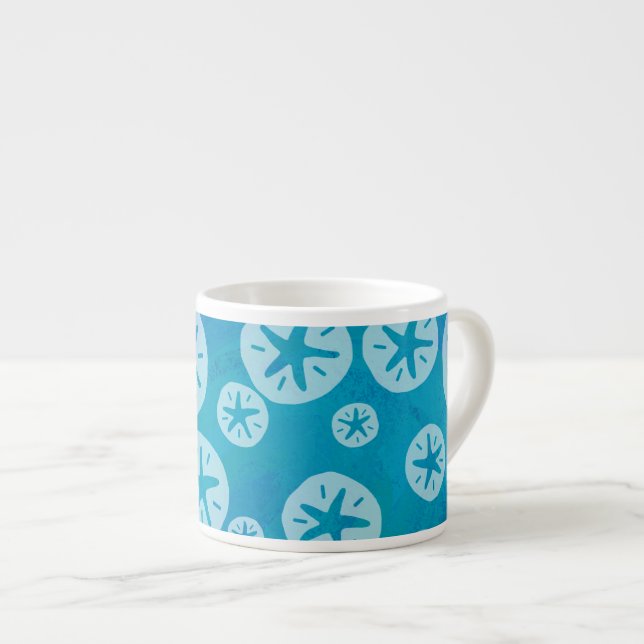 Sand Dollar White and Blue Pattern Espresso Cup (Front Right)