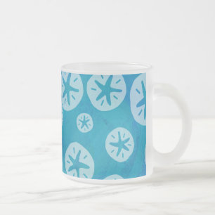Sand Dollar White and Blue Pattern Frosted Glass Coffee Mug