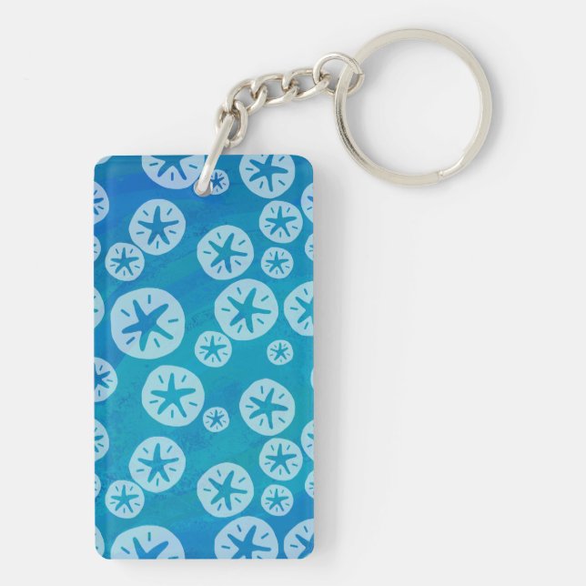 Sand Dollar White and Blue Pattern Key Ring (Back)