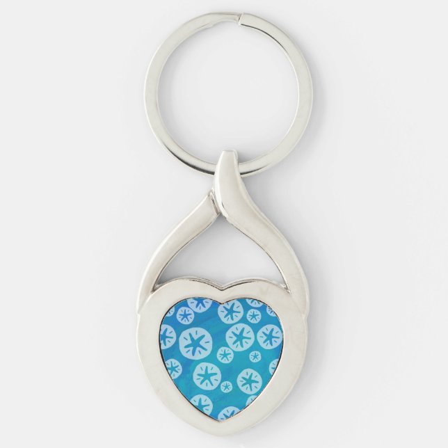 Sand Dollar White and Blue Pattern Key Ring (Front)
