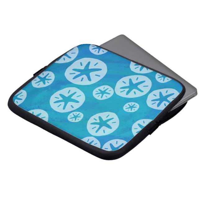 Sand Dollar White and Blue Pattern Laptop Sleeve (Front Top)