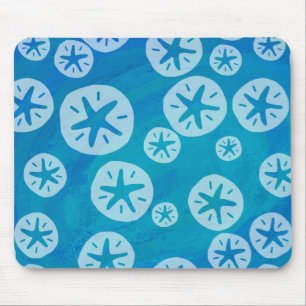 Sand Dollar White and Blue Pattern Mouse Mat