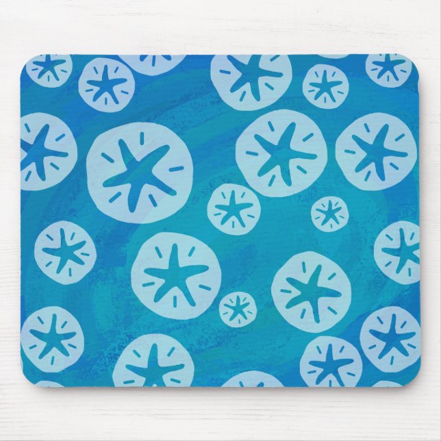 Sand Dollar White and Blue Pattern Mouse Mat (Front)