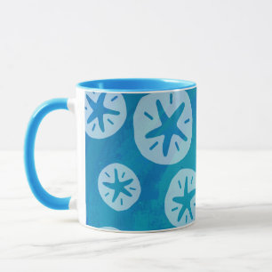 Sand Dollar White and Blue Pattern Mug