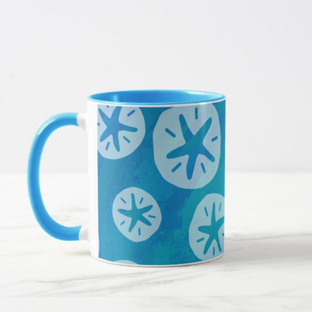 Sand Dollar White and Blue Pattern Mug (Left)