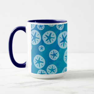 Sand Dollar White and Blue Pattern Mug