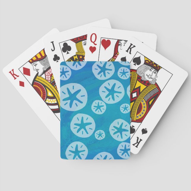 Sand Dollar White and Blue Pattern Playing Cards (Back)