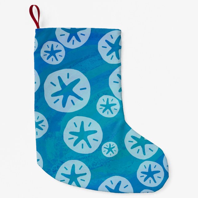 Sand Dollar White and Blue Pattern Small Christmas Stocking (Front)