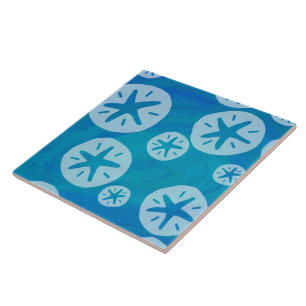 Sand Dollar White and Blue Pattern Tile