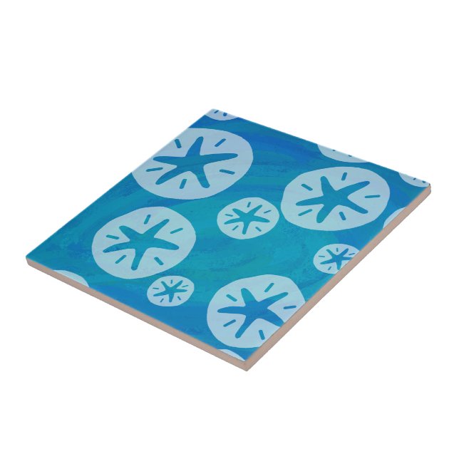 Sand Dollar White and Blue Pattern Tile (Side)