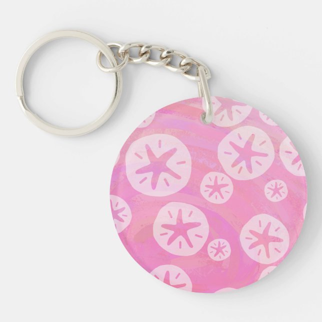 Sand Dollar White and pink Key Ring (Front)