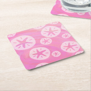 Sand Dollar White and pink Square Paper Coaster