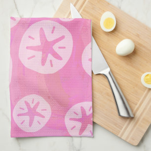 Sand Dollar White and pink Tea Towel