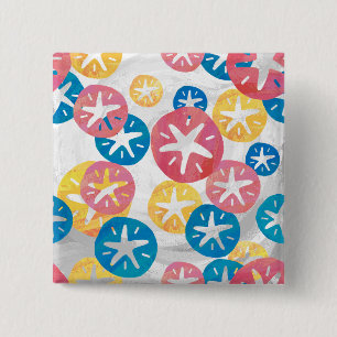 Sand Dollar Yellow Red Blue Pattern 15 Cm Square Badge
