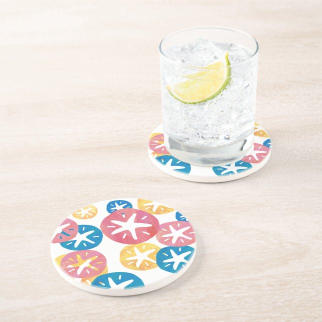 Sand Dollar Yellow Red Blue Pattern Coaster (Side)