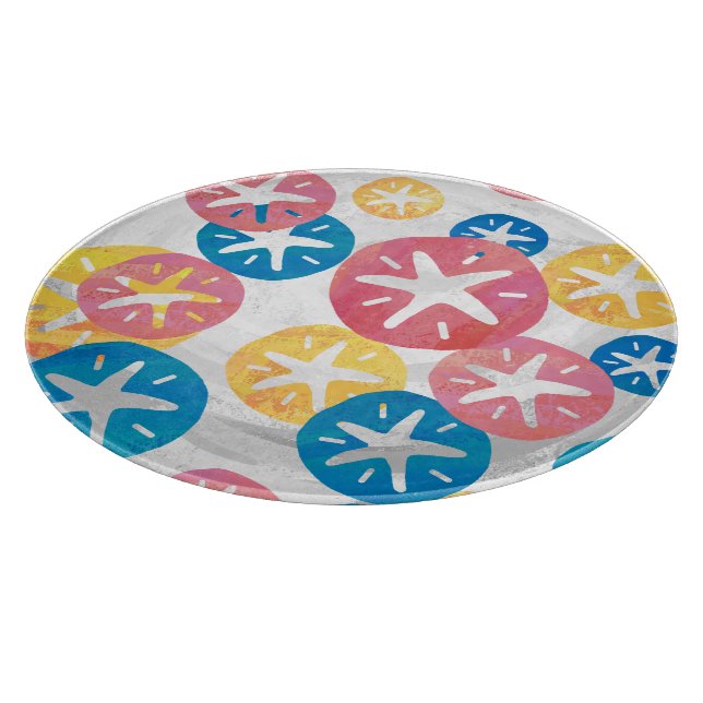 Sand Dollar Yellow Red Blue Pattern Cutting Board (Corner)