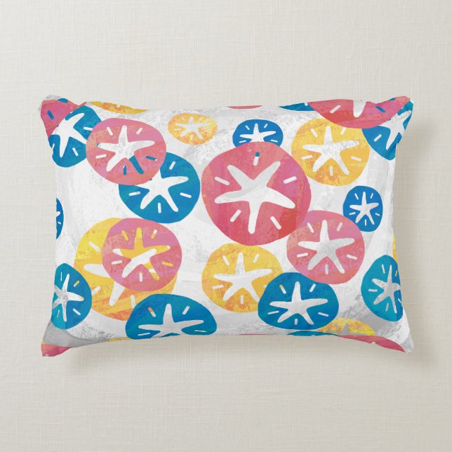 Sand Dollar Yellow Red Blue Pattern Decorative Cushion (Front)