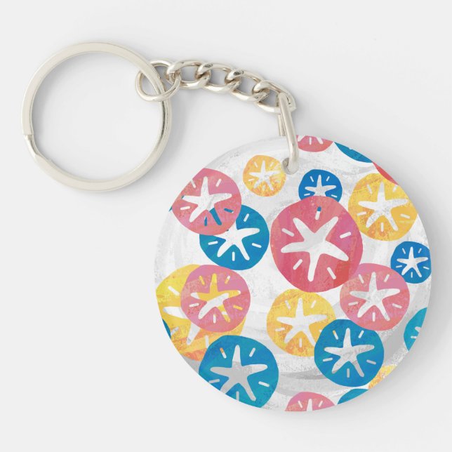Sand Dollar Yellow Red Blue Pattern Key Ring (Front)
