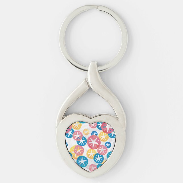 Sand Dollar Yellow Red Blue Pattern Key Ring (Front)