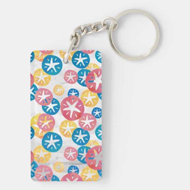 Sand Dollar Yellow Red Blue Pattern Key Ring (Back)