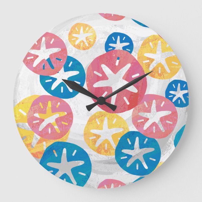 Sand Dollar Yellow Red Blue Pattern Large Clock (Front)
