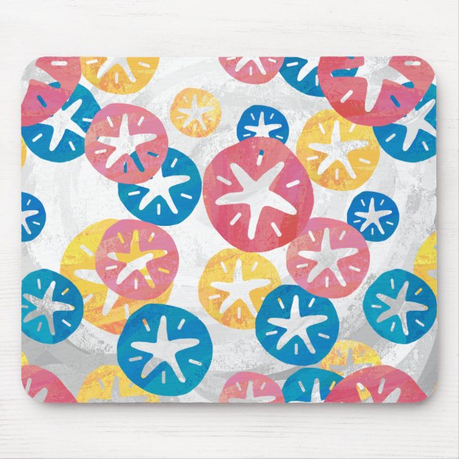 Sand Dollar Yellow Red Blue Pattern Mouse Mat (Front)