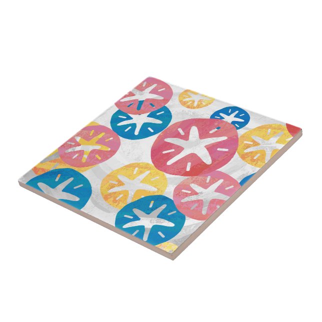 Sand Dollar Yellow Red Blue Pattern Tile (Side)