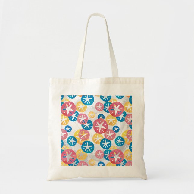 Sand Dollar Yellow Red Blue Pattern Tote Bag (Front)
