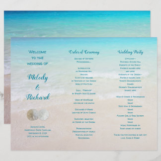 Sand Dollars Beach Scene Tri-Fold Wedding Program