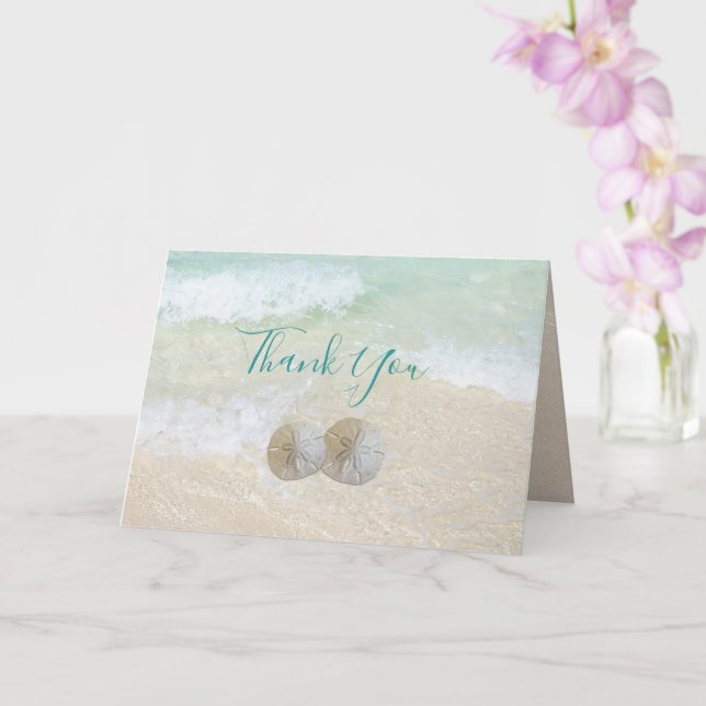 Sand Dollars Beach Scene Wedding Thank You Card (Orchid)